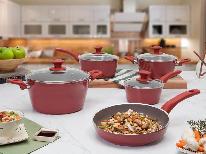 Jogo de Panelas Brinox Ceramic Life Optima Vermelha 5 Peças - Jogo